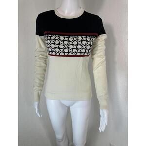 Guess M Mayla Color Block Cream Black Logo Knit Sweater Y2K Retro Preppy